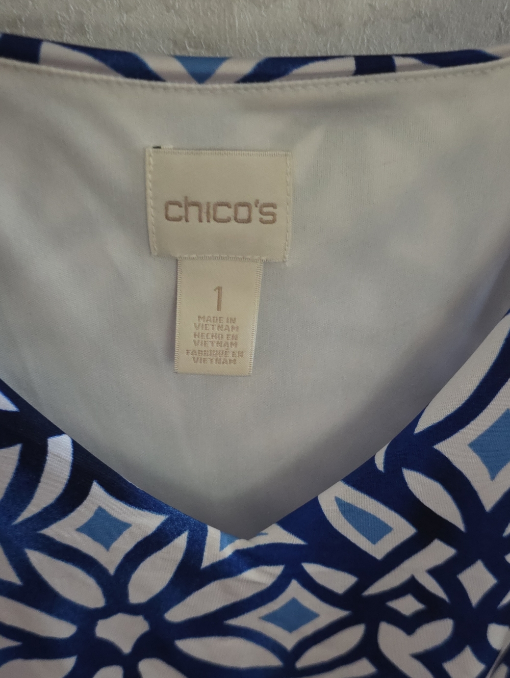 Chico's Navy & Light Blue Geometric V-Neck Dress